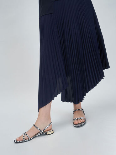 Zebra Print Strappy Flat Sandals, Animal Print Natural, hi-res