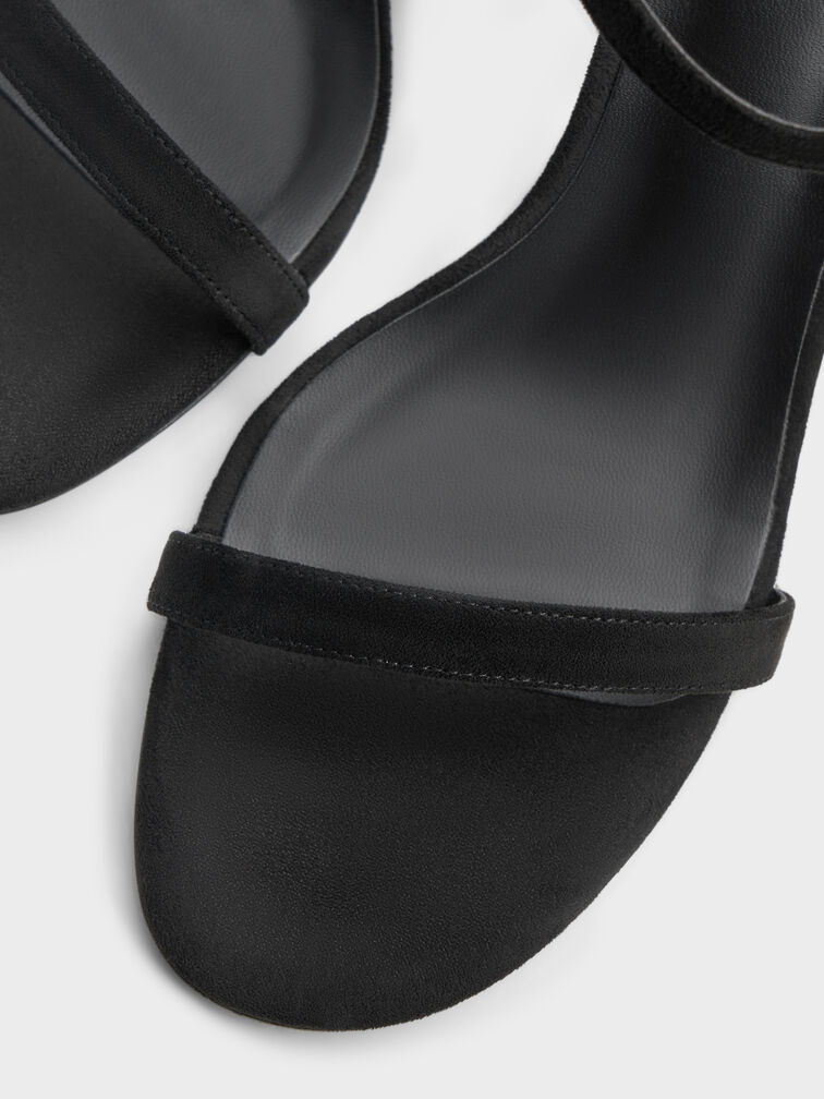Faux Suede Ankle-Strap Heeled Sandals, Black Textured, hi-res