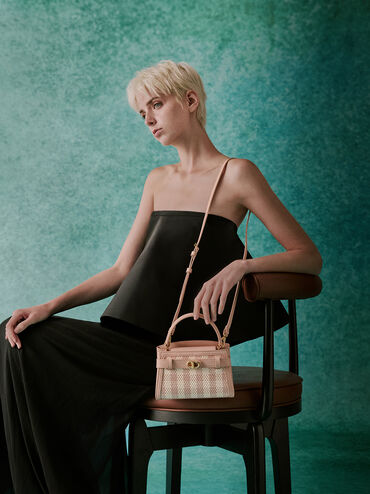 Aubrielle Checkered Top Handle Bag, Light Pink, hi-res
