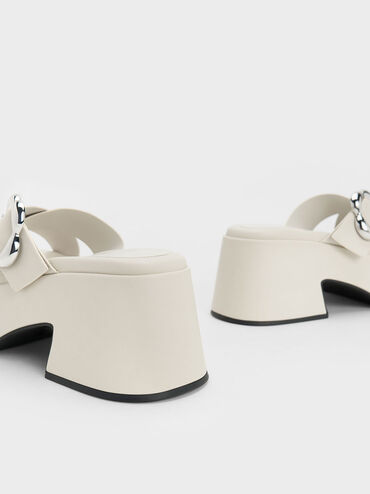 Flower-Buckle Crossover Platform Mules, Chalk, hi-res
