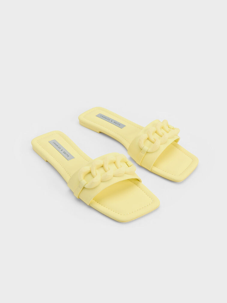 Chunky Chain-Link Slide Sandals, Yellow, hi-res