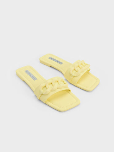 Chunky Chain-Link Slide Sandals, Yellow, hi-res