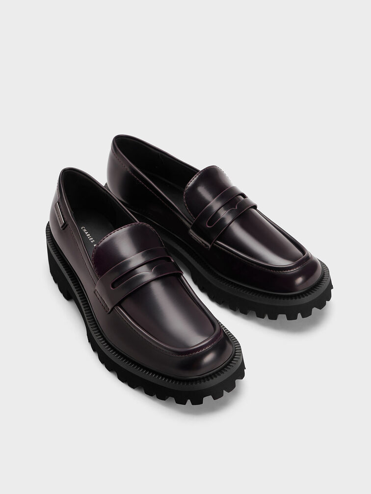 Remy Covered Ridge-Sole Loafers, Burgundy, hi-res