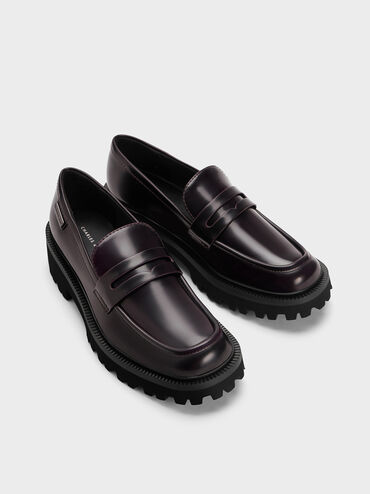 Remy Covered Ridge-Sole Loafers, Burgundy, hi-res