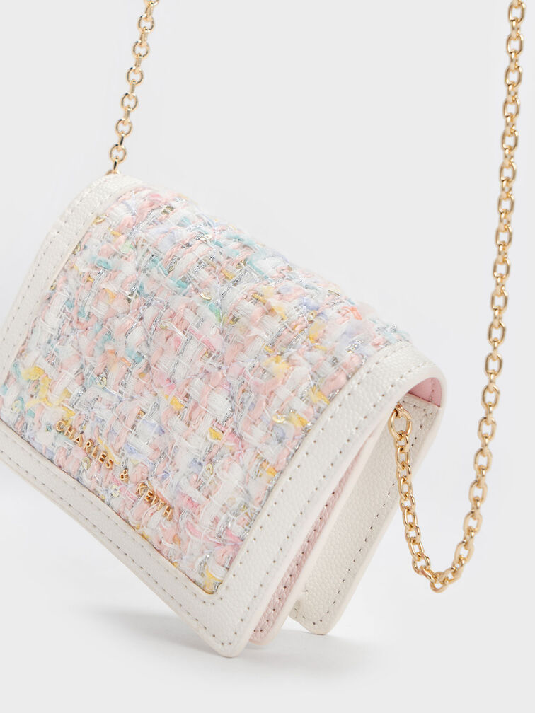 Micaela Tweed Card Holder, White, hi-res