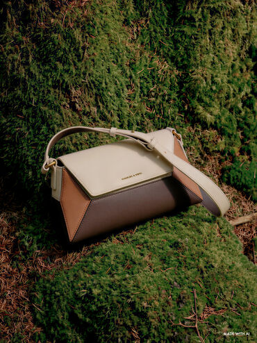 Nasrin Colourblock Geometric Shoulder Bag, Multi Brown, hi-res