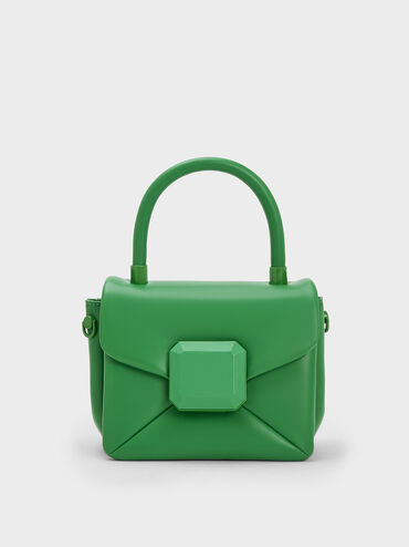 Geometric Push-Lock Top Handle Bag, Green, hi-res