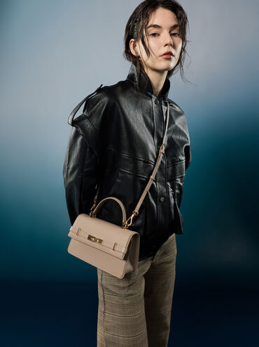 Arlet Belted Top Handle Bag, Taupe, hi-res