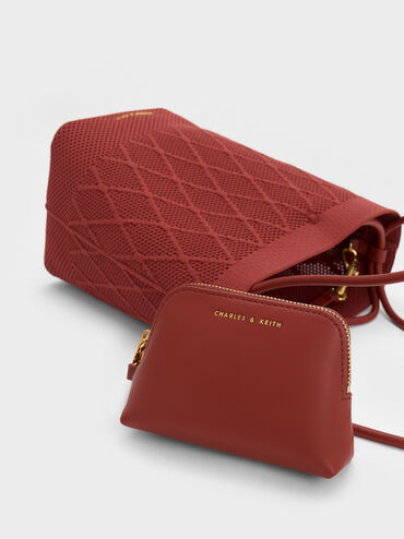 Genoa Knitted Drawstring Bag, Brick, hi-res