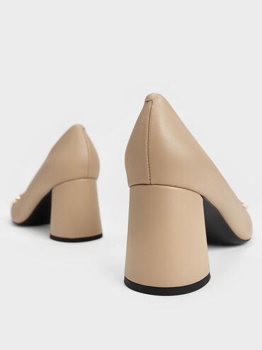 Circle Chain-Link Cylindrical Heel Pumps, Nude, hi-res
