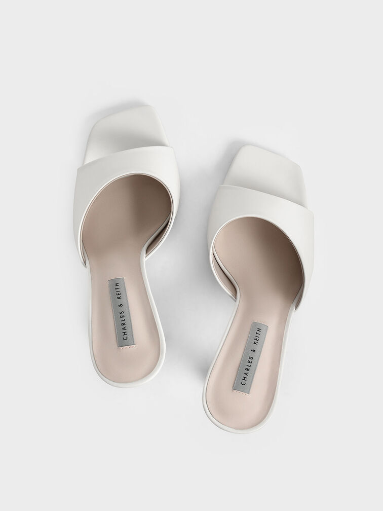 Square Toe Heeled Mules, Cream, hi-res