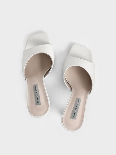 Square Toe Heeled Mules, Cream, hi-res