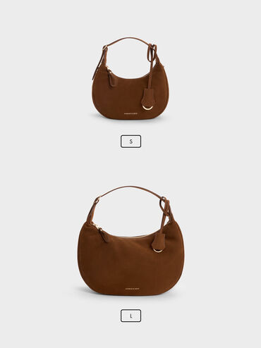 Large Vega Faux Suede Hobo Bag, Pecan Brown, hi-res