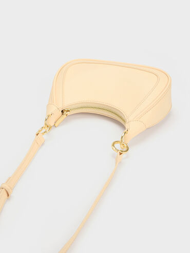 Beaded Handle Hobo Bag, Beige, hi-res