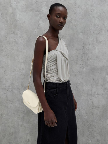 Caia Front Flap Shoulder Bag, Cream, hi-res