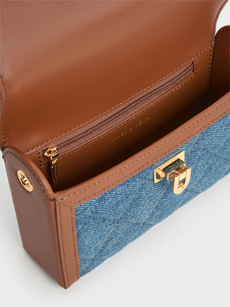 Tallulah Denim Metallic Push-Lock Clutch, Denim Blue, hi-res