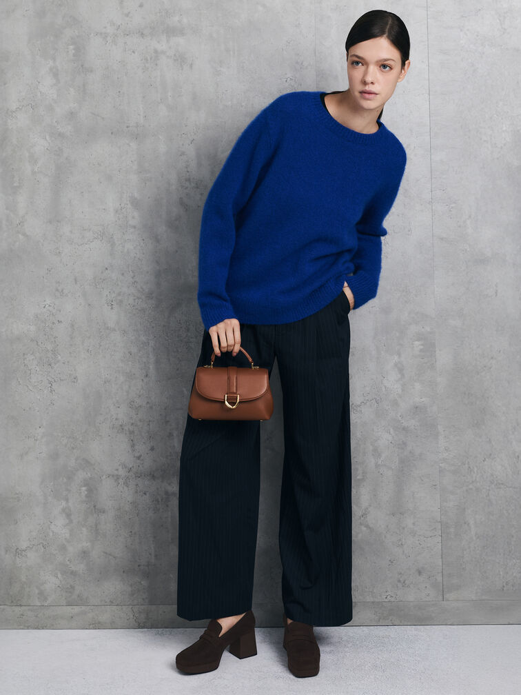 Gabine Leather Top Handle Bag, Chocolate, hi-res