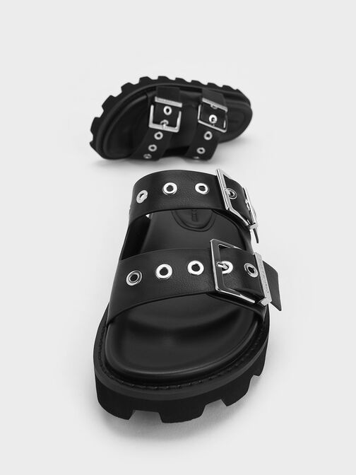 Trill Grommet Double-Strap Sandals, Black, hi-res