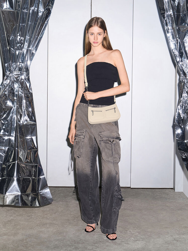 Chain-Strap Shoulder Bag, Beige, hi-res