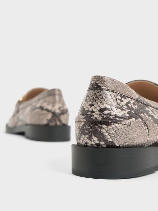 Snake-Print Metallic-Accent Loafers, Animal Print Natural, hi-res