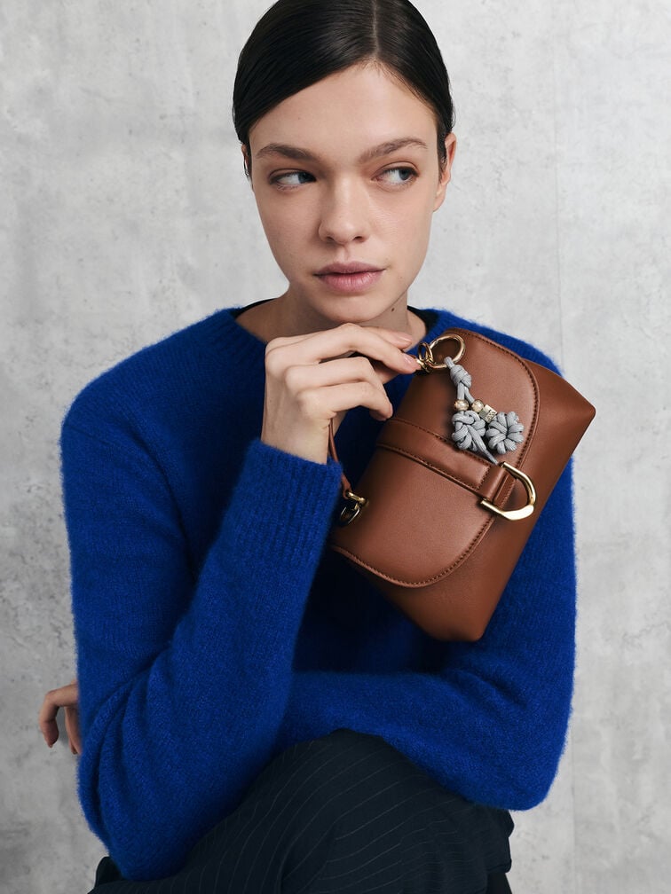 Gabine Leather Top Handle Bag, Chocolate, hi-res