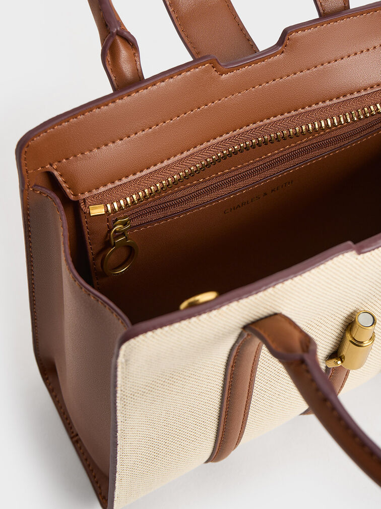 Cesia Canvas Metallic Accent Tote Bag, Chocolate, hi-res