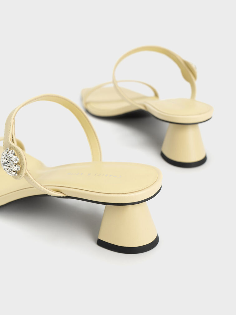 Gem Embellished Trapeze Heel Mules, Yellow, hi-res