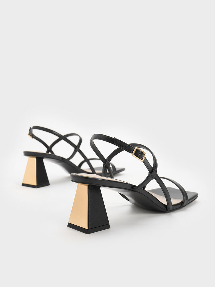 Square-Toe Strappy Sandals, Black, hi-res