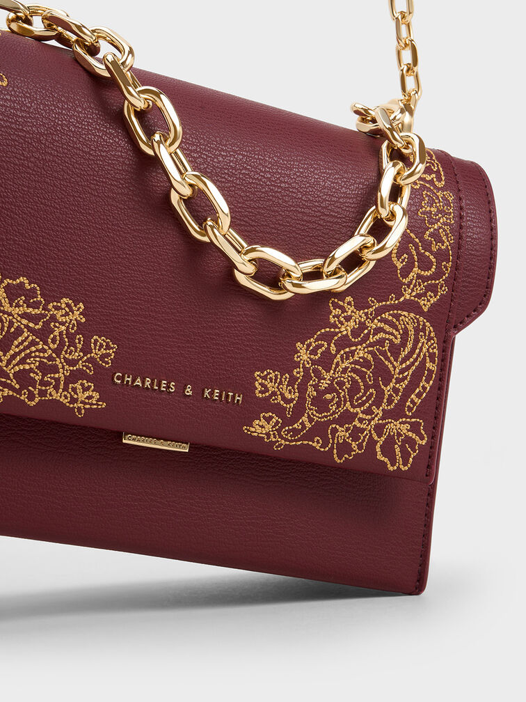 Chain Handle Baroque Evening Bag, Burgundy, hi-res