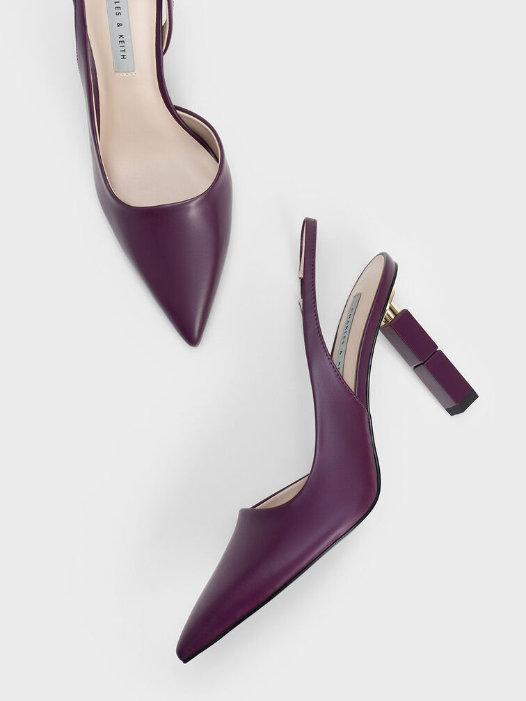 Asymmetric Sculptural Heel Pumps, Purple, hi-res