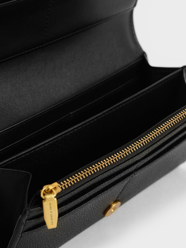 Briony Curved Flap Long Wallet, Black, hi-res