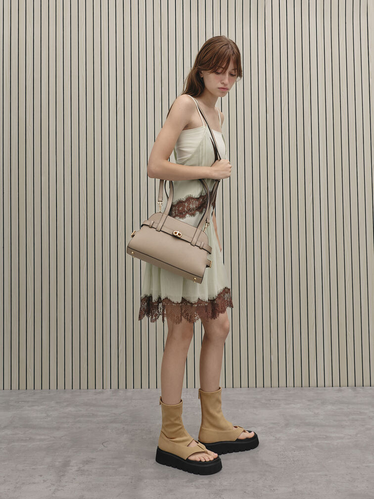 Aubrielle Belted Shoulder Bag, Taupe, hi-res