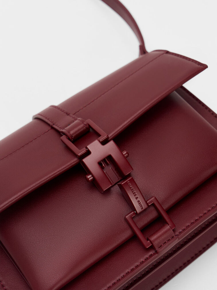 Dua Buckled Crossbody Bag, Burgundy, hi-res