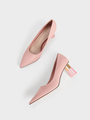 Oleana Metallic-Accent Clear Heel Pumps, Blush, hi-res