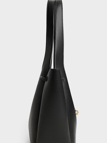 Mila Metallic-Knot Drawstring Tote Bag, Black, hi-res