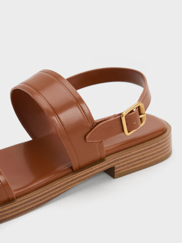 Buckled Double Strap Sandals, Cognac, hi-res