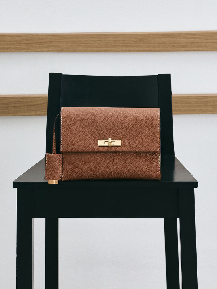 Chance Recycled Leather Turn-Lock Crossbody Bag, Chocolate, hi-res