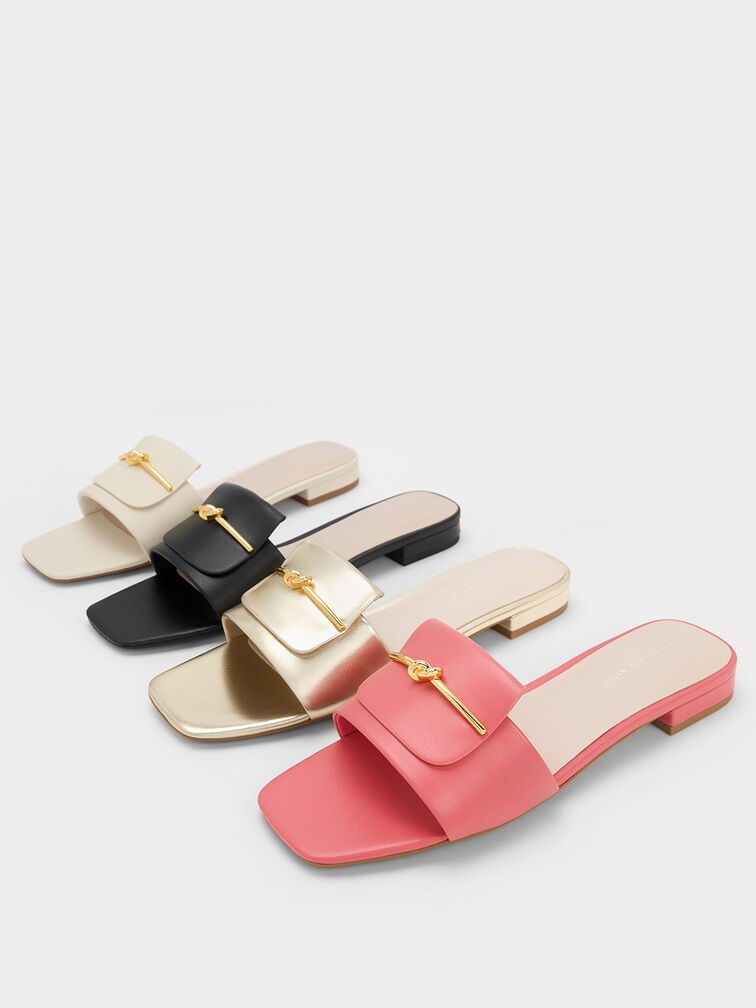 Knotted Accent Slide Sandals, Black, hi-res