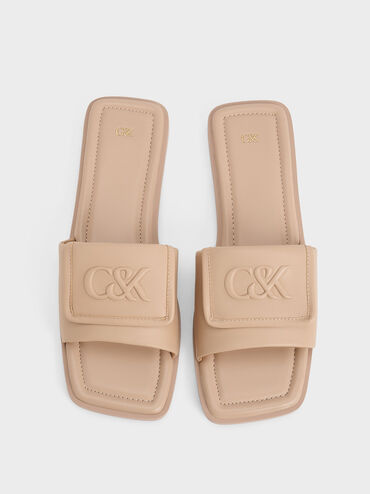 Leather Slide Sandals, Nude, hi-res