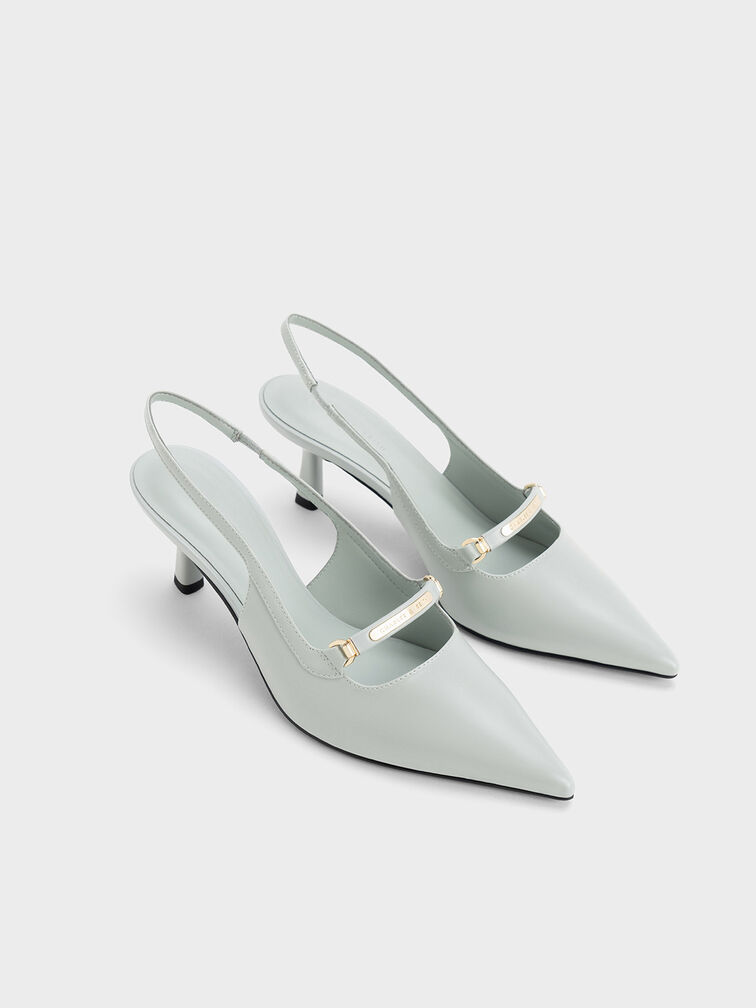 Metallic Accent Slingback Pumps, Light Grey, hi-res