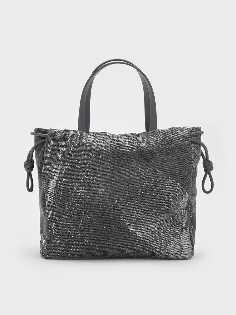 Mini Bethel Metallic Denim Tote Bag, Silver Brushed Denim, hi-res