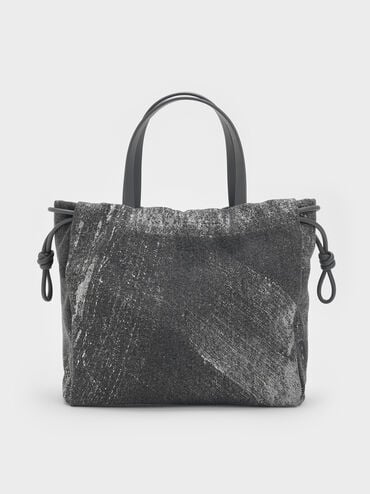 Mini Bethel Metallic Denim Tote Bag, Silver Brushed Denim, hi-res