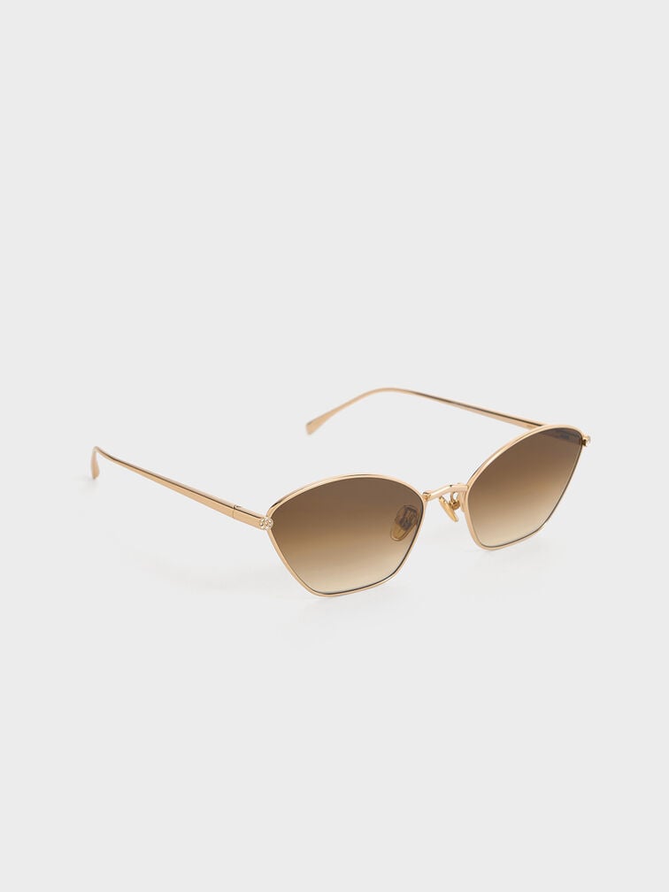 Crystal-Accent Cat-Eye Sunglasses, Gold, hi-res