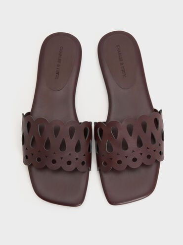 Cut-Out Slide Sandals, Maroon, hi-res