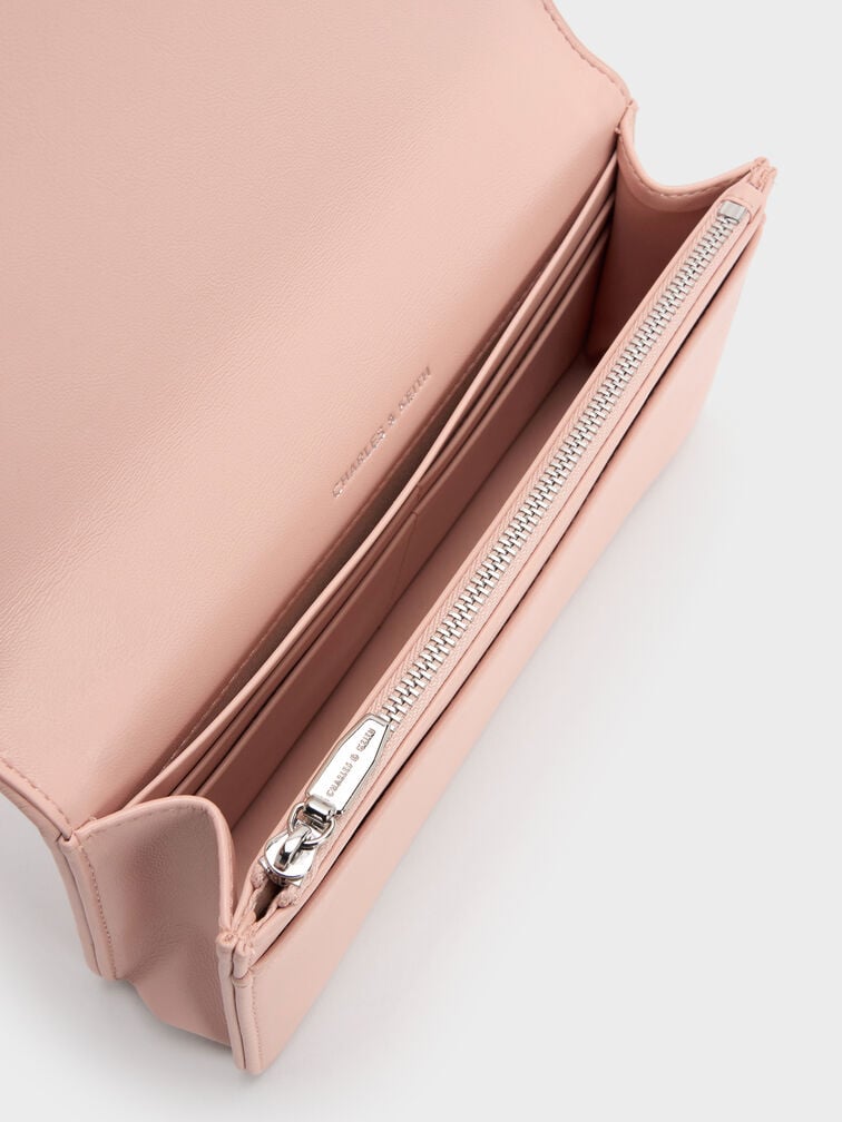 Paffuto Embroidered-Mesh Wallet On Chain, Light Pink, hi-res