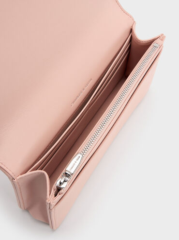 Paffuto Embroidered-Mesh Wallet On Chain, Light Pink, hi-res