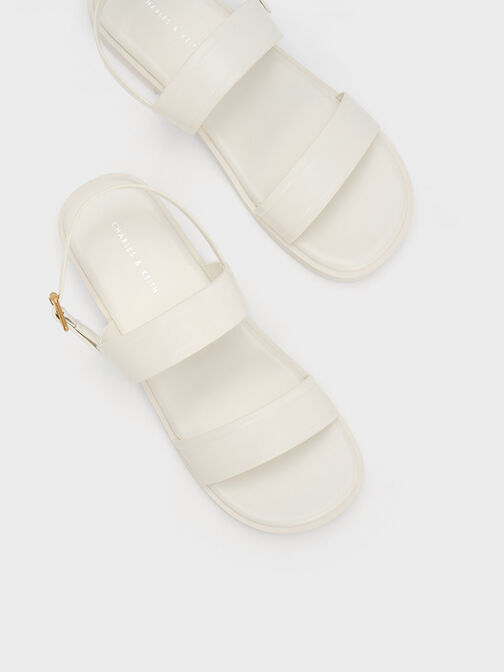 Buckled Double Strap Sandals, Cream, hi-res