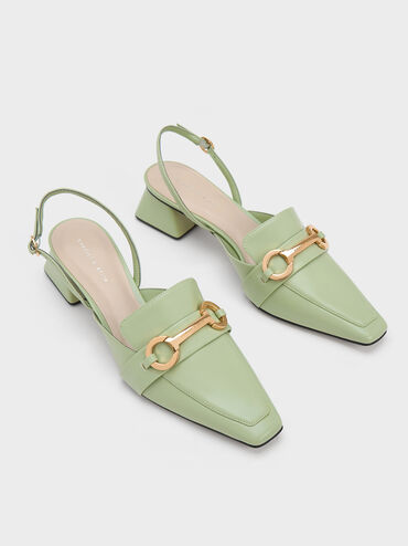 Metallic Bar Slingback Pumps, Sage Green, hi-res