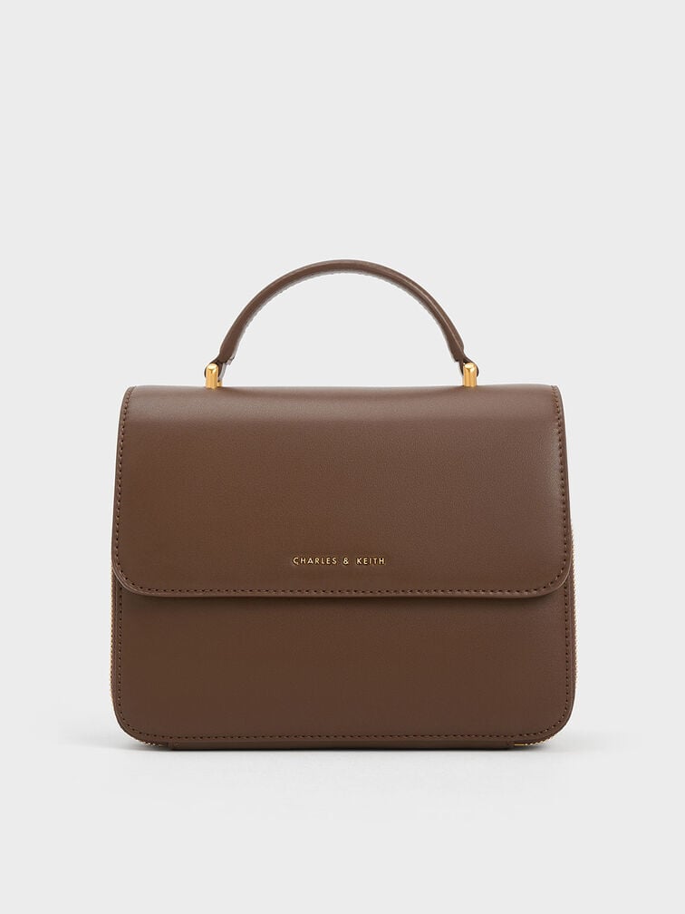 Octavia Front Flap Top Handle Bag, Dark Brown, hi-res