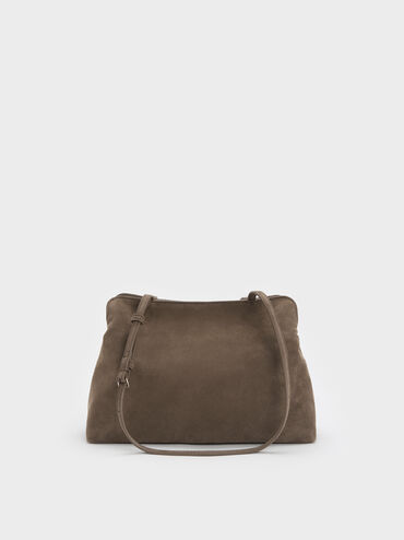Reese Ruched Bow Shoulder Bag, Stone Grey, hi-res